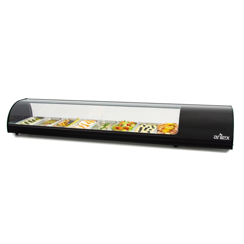 vitrina-refrigerada-de-tapas-placa-lisa-capacidad-8-gn1-3-color-negro-8vtl-ne Vitrina refrigerada de tapas ARILEX PLACA LISA capacidad 8-GN1/3 color negro 8VTL-NE - Imagen 1